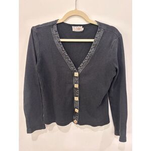 Vintage CDC Waffle Knit Cardigan Charcoal V Neck Button Sweater Size 4